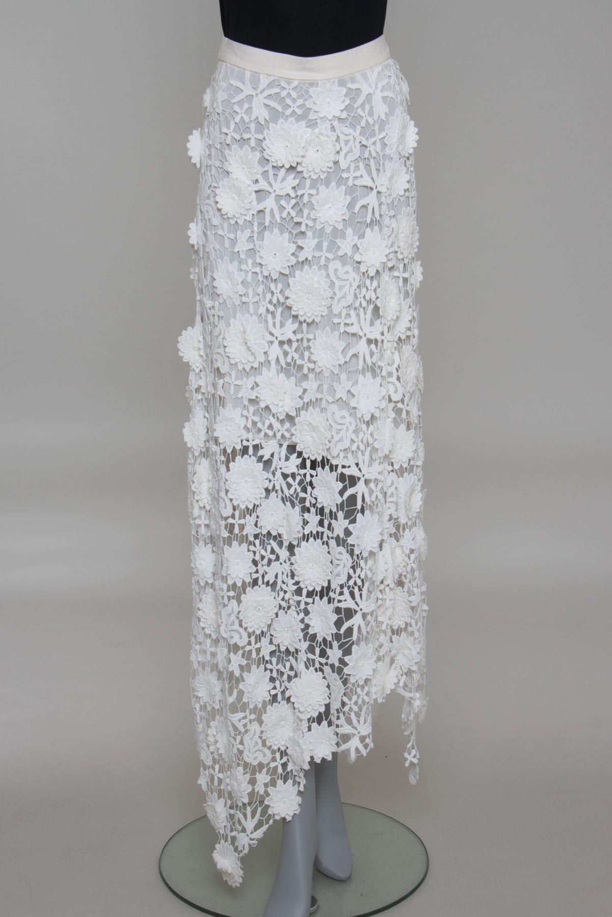 Saia Clé Couro e renda Off-White