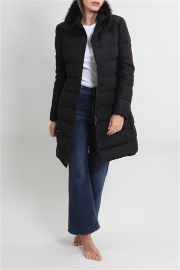 Casaco Prada 7/8 Puffer Gola com Pele Preto