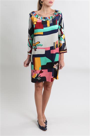 Vestido Emilio Pucci Seda com Bordados Colorido