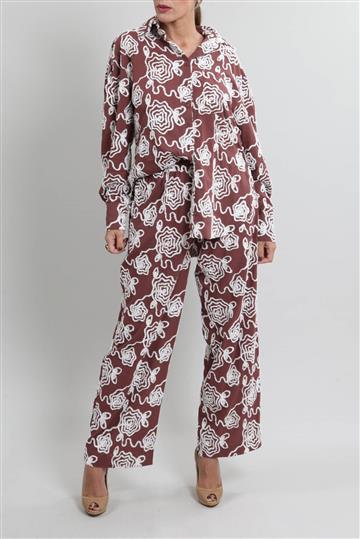 Conjunto Framed Pijama Bordado Marrom