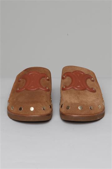 Sapato Celine Clog Pitea Camurça Triomphe Caramelo