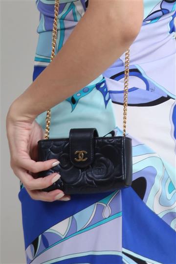 Porta Cartão e Moedas Chanel Camélias Azul