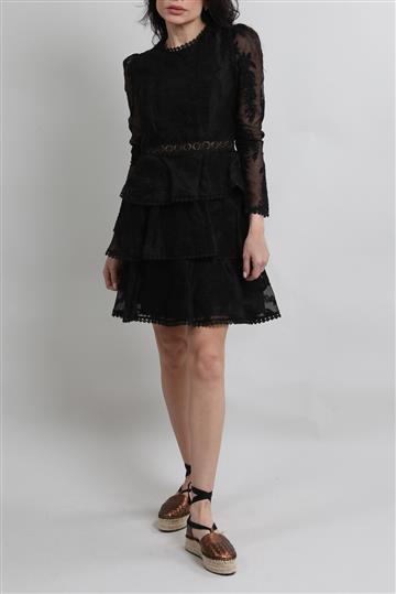 Vestido Zimmermann Renda e Babados Preto