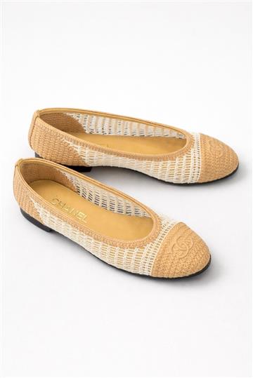 Sapatilha Chanel Tela e Crochê Branca