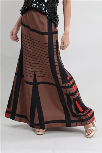 Saia Achados da New Midi de Seda Estampada Marrom