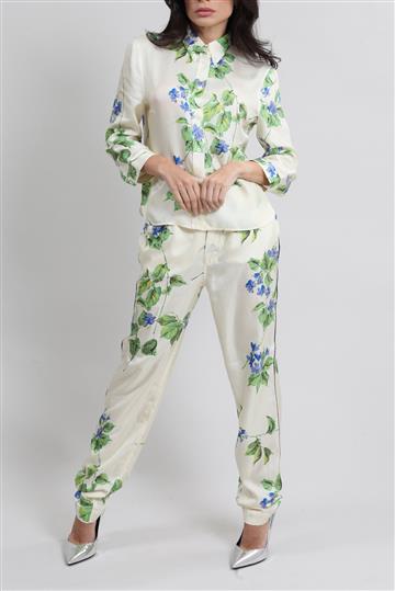 Conjunto Prada Pijama Seda Floral Creme