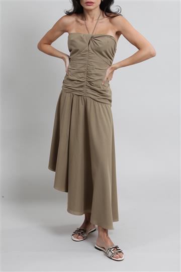 Vestido Cris Barros Drapeado Frente Única Verde