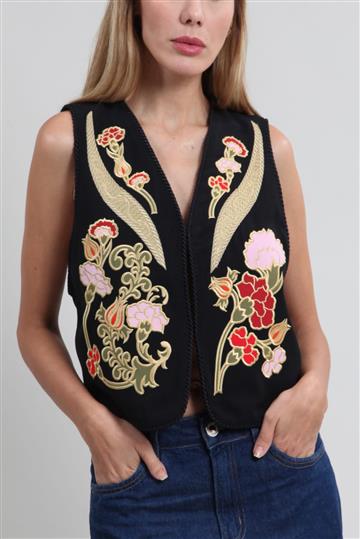 Colete Cris Barros Bordado Curto Preto