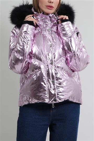 Casaco Achados da New High Society Puffer Ski Metalizado Rosa
