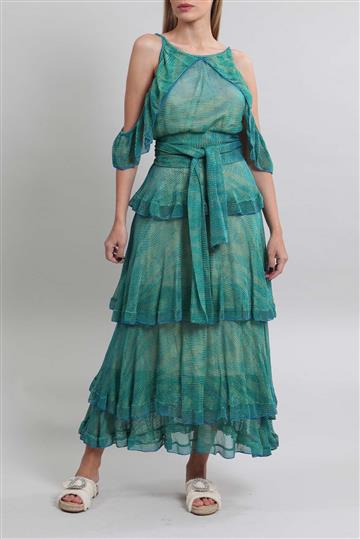 Vestido Cecilia Prado Tricô com Babados Verde